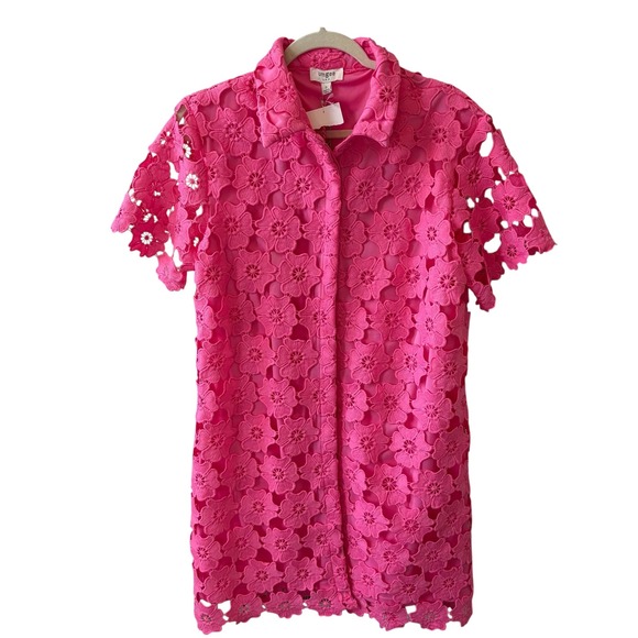 Umgee USA NWT Pink Floral Lace Mini‎ Dress Short Sleeve Shirt Dress Womens Small - Picture 3 of 13
